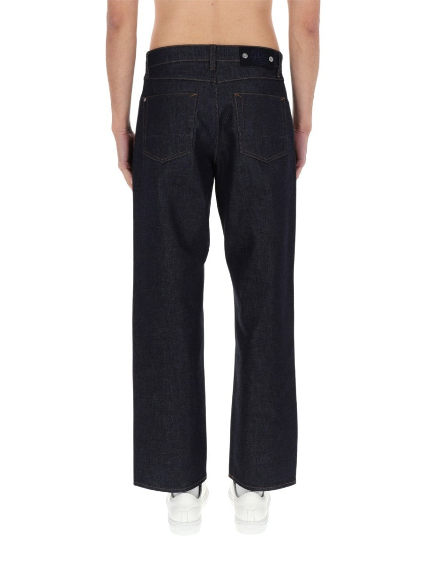 Stone Island Dark Denim Cotton Wide-Leg Jeans