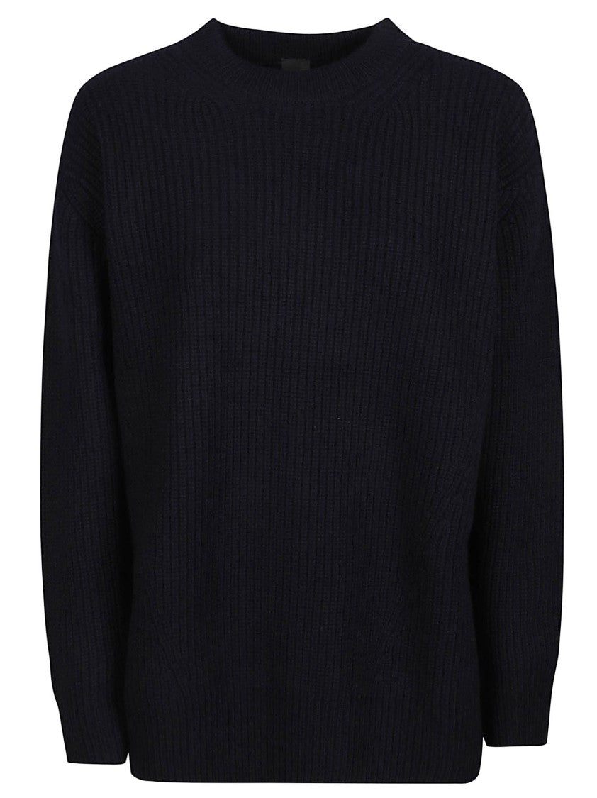 Pinko Ribbed Knit Black Sweater With Classic Round Neckline
