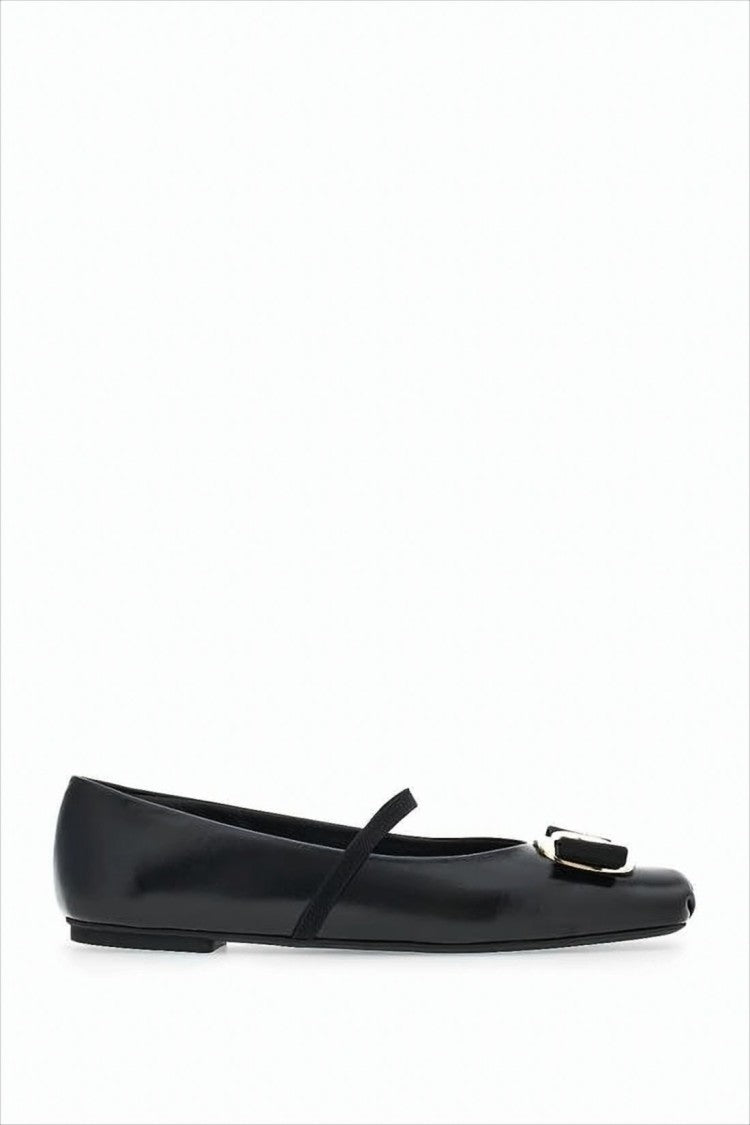 Salvatore Ferragamo Lambskin Flats With Gold-Tone Buckle Detail