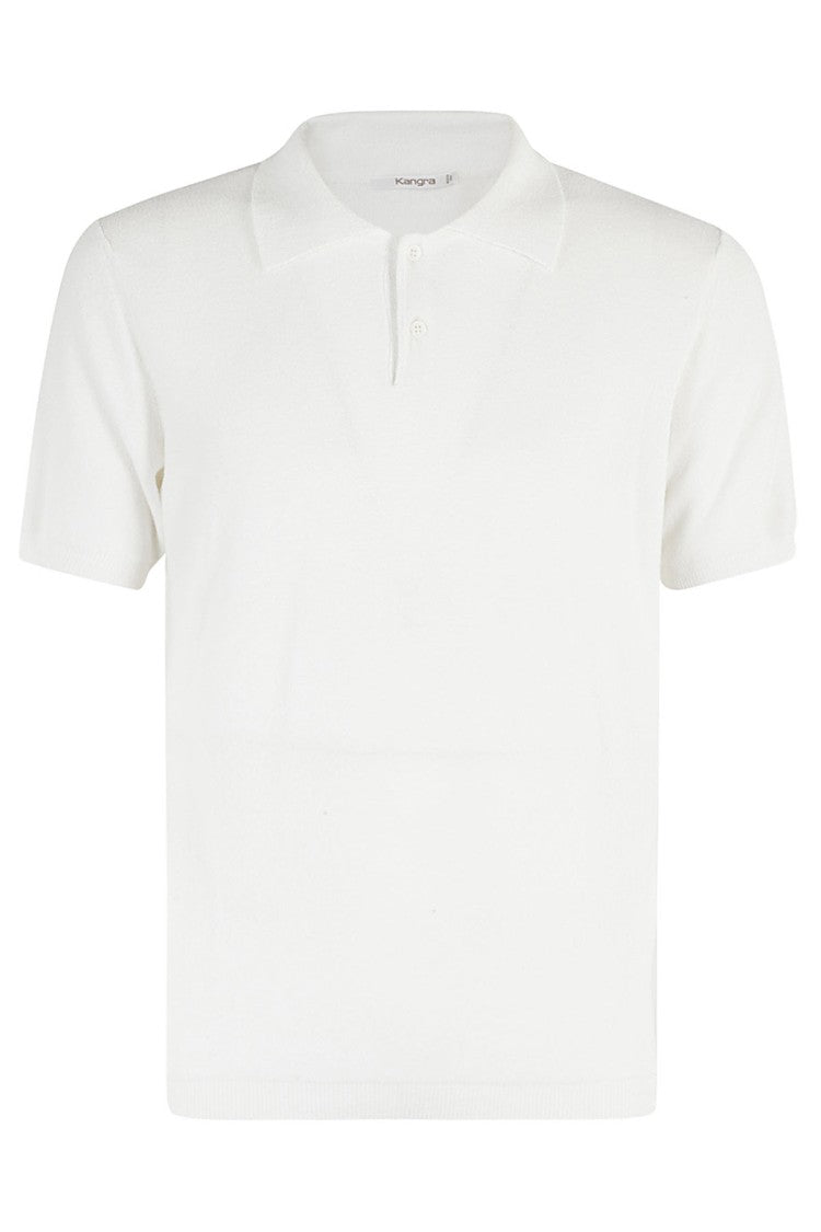 Kangra White Cotton Terry Polo Shirt With Ribbed Trim