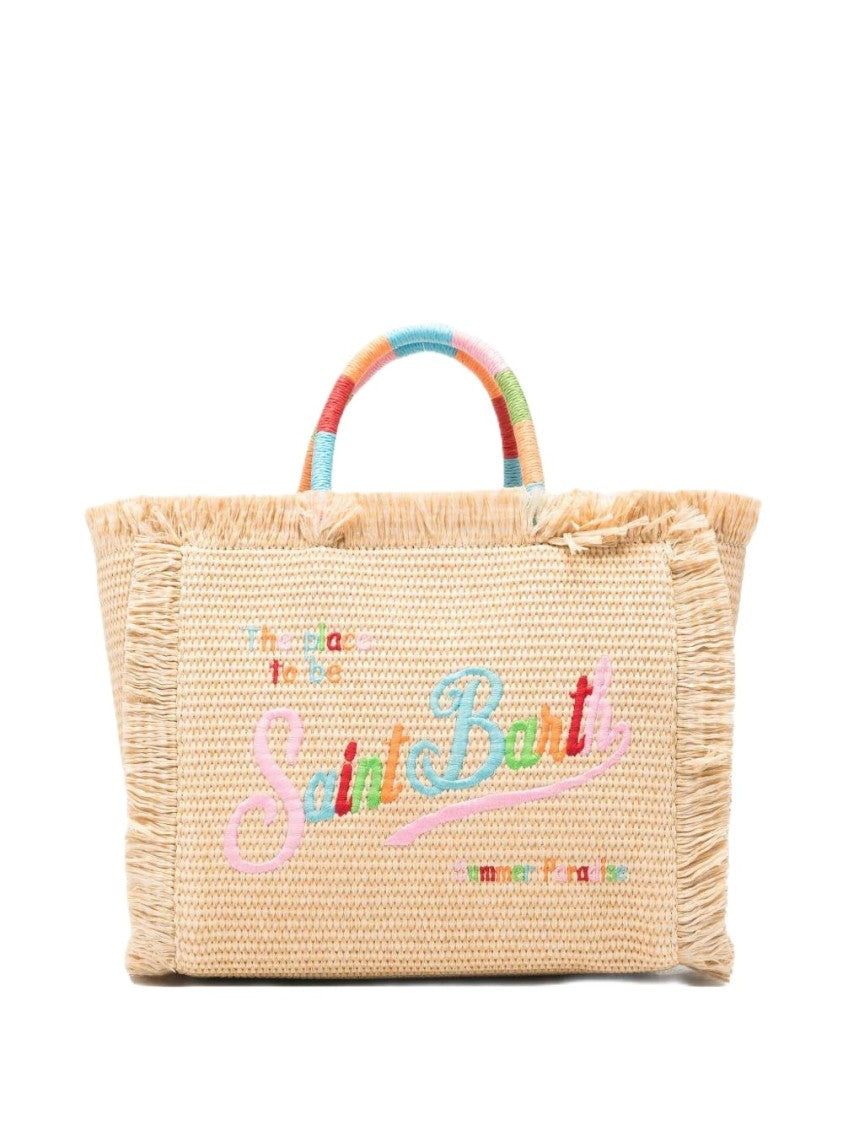 Mc2 Saint Barth Rectangular Woven Tote Bag With Fringed Edges