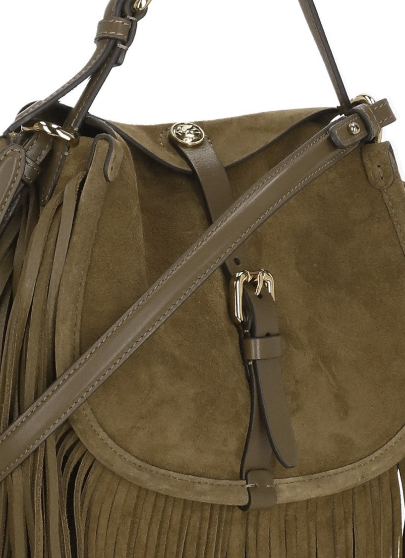 Etro Suede Leather Shoulder Bag With Fringed Detailing