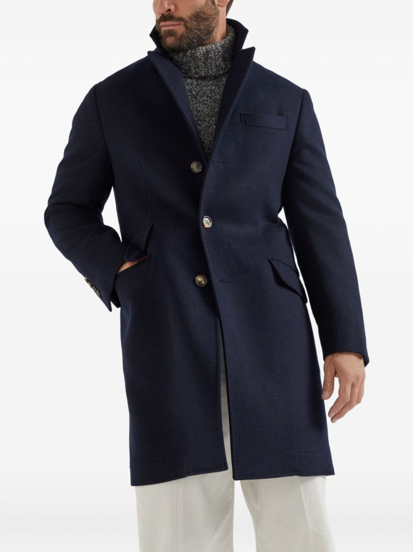 Brunello Cucinelli Tailored Long Coat With Classic Lapel And Contrasting Inner Lining