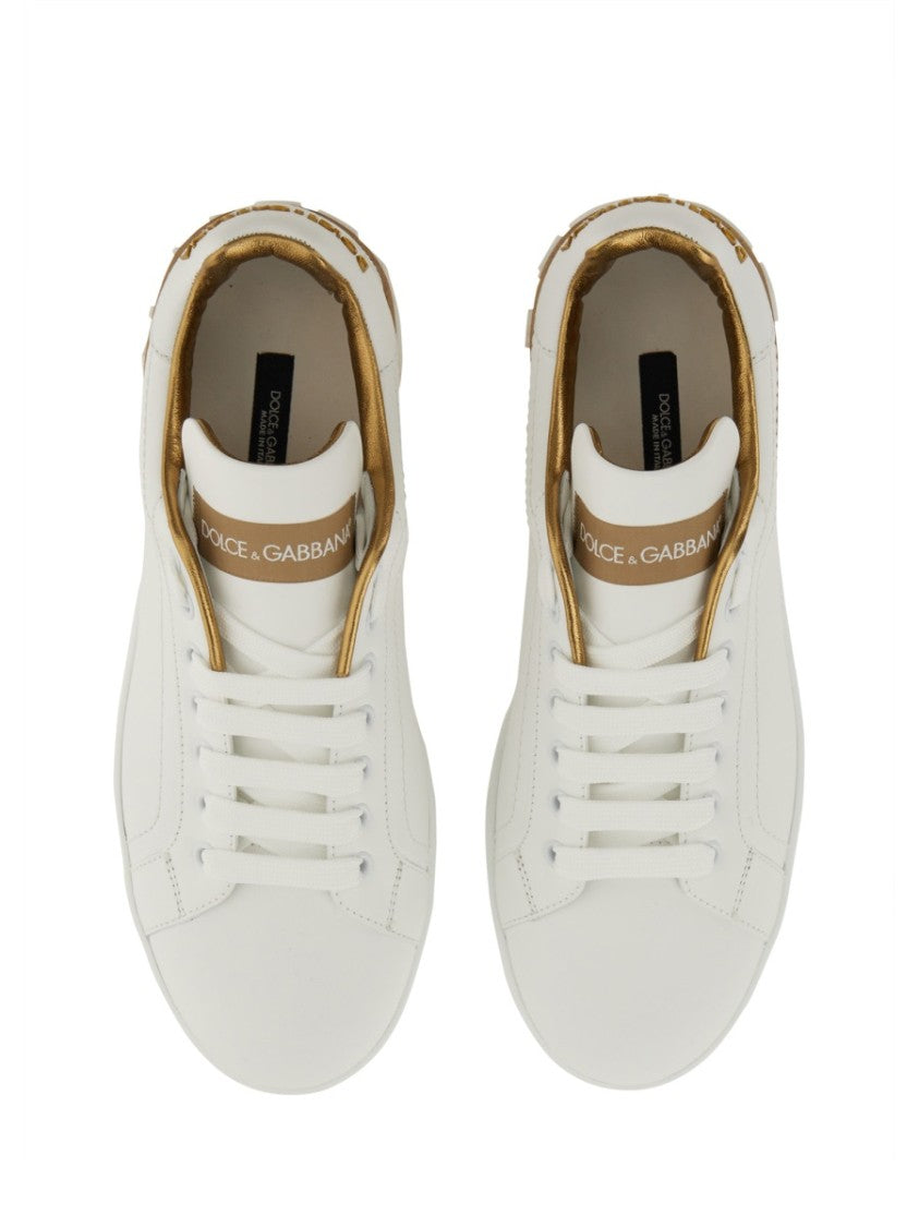Dolce & Gabbana Portofino Low-Top Metallic Accent Leather Sneakers