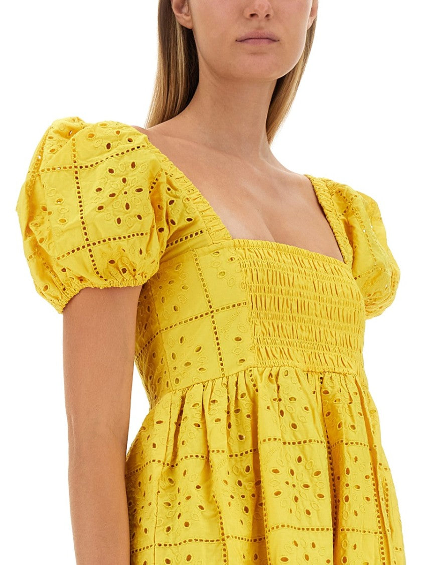 Ganni Puffed Sleeve Mini Dress