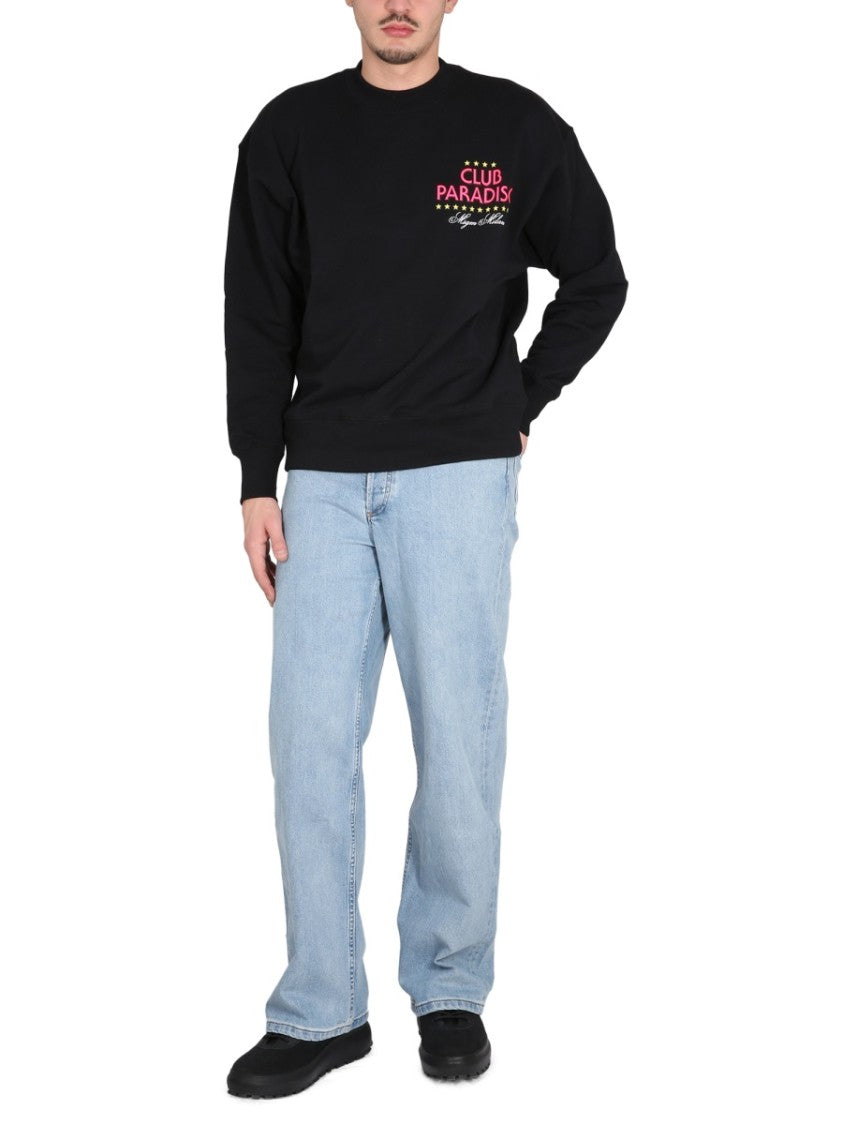 Msgm Black Sweatshirt With Front And Back Logo Print