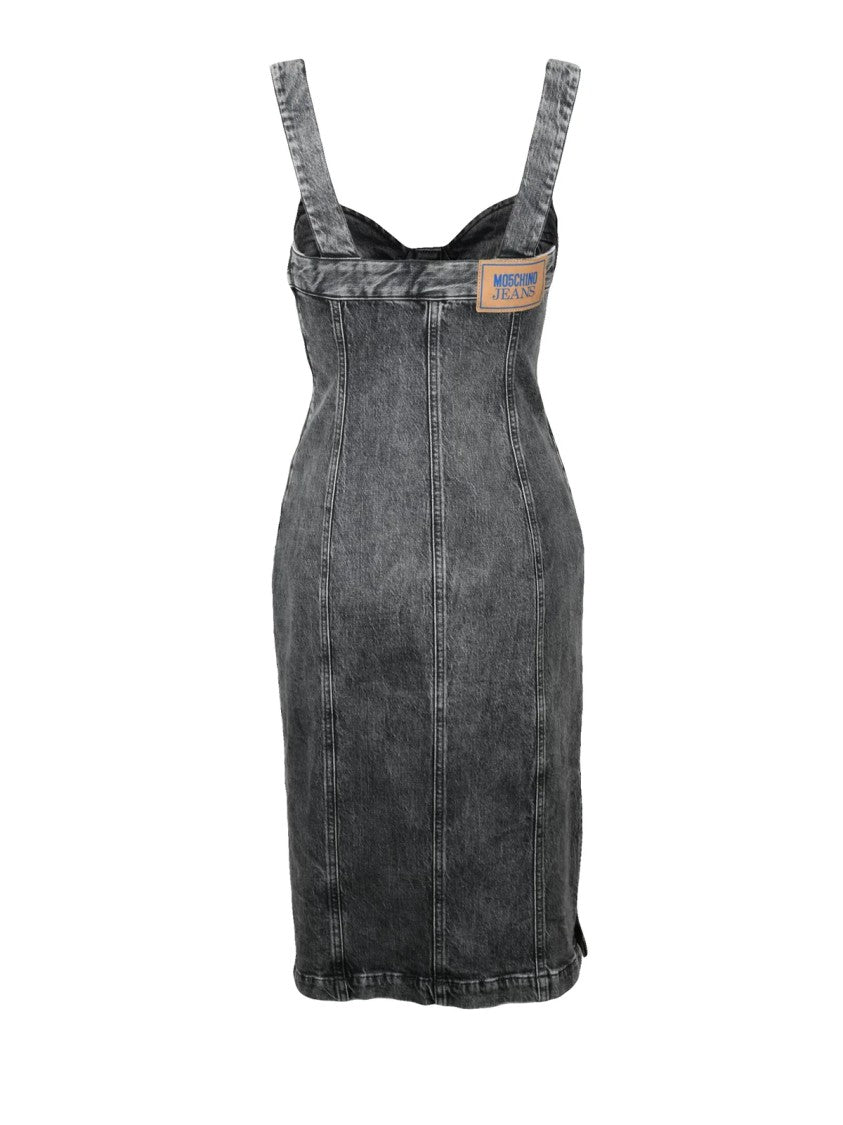 Mo5ch1no Jeans Grey Bustier Denim Midi Dress
