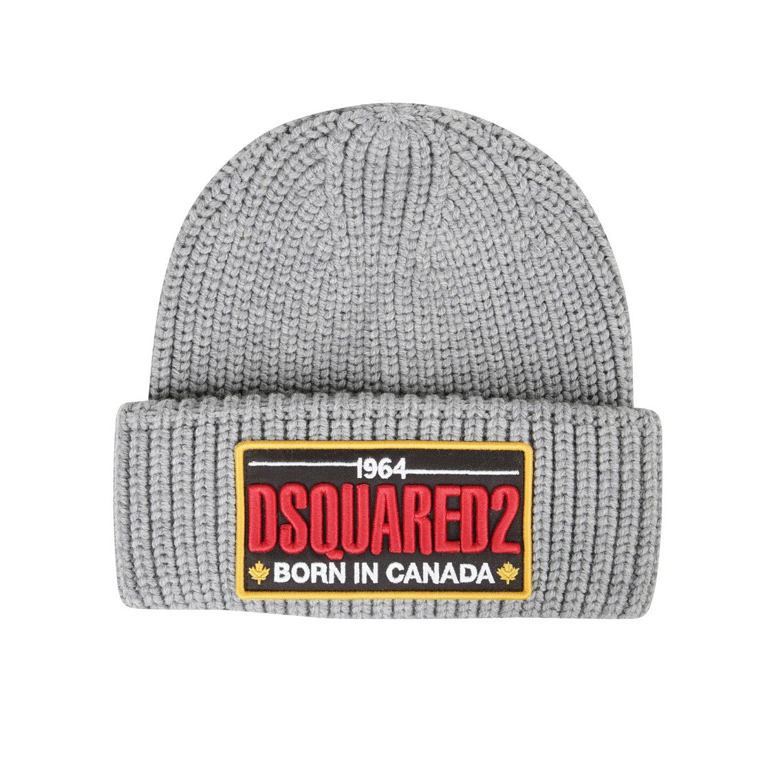 Dsquared2 Ribbed Wool Beanie With Bold Patch Detail