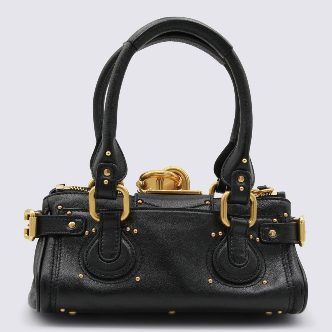 Chloé Structured Black Leather Handbag With Gold-Tone Hardware