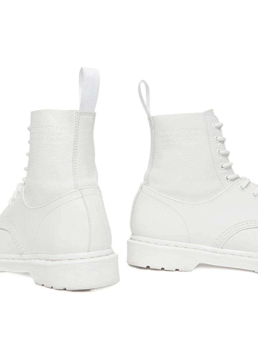 Dr. Martens X Mm6 By Maison Margiela Front Lace-Up White Boots With Signature Details