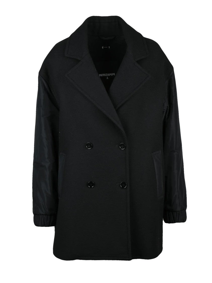 Patrizia Pepe Double-Breasted Coat With Padded Sleeves And Distinctive Texture