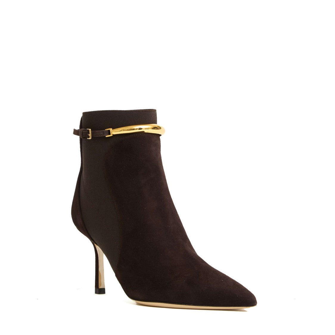 Ninalilou Brown Suede Ankle Boots With Gold Bracelet Strap