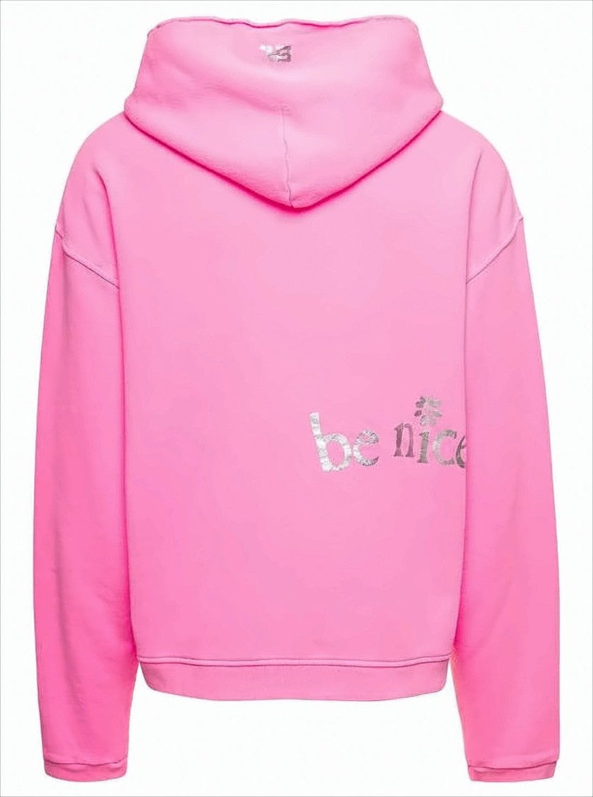Erl Cropped Pink Hoodie With Silver Print