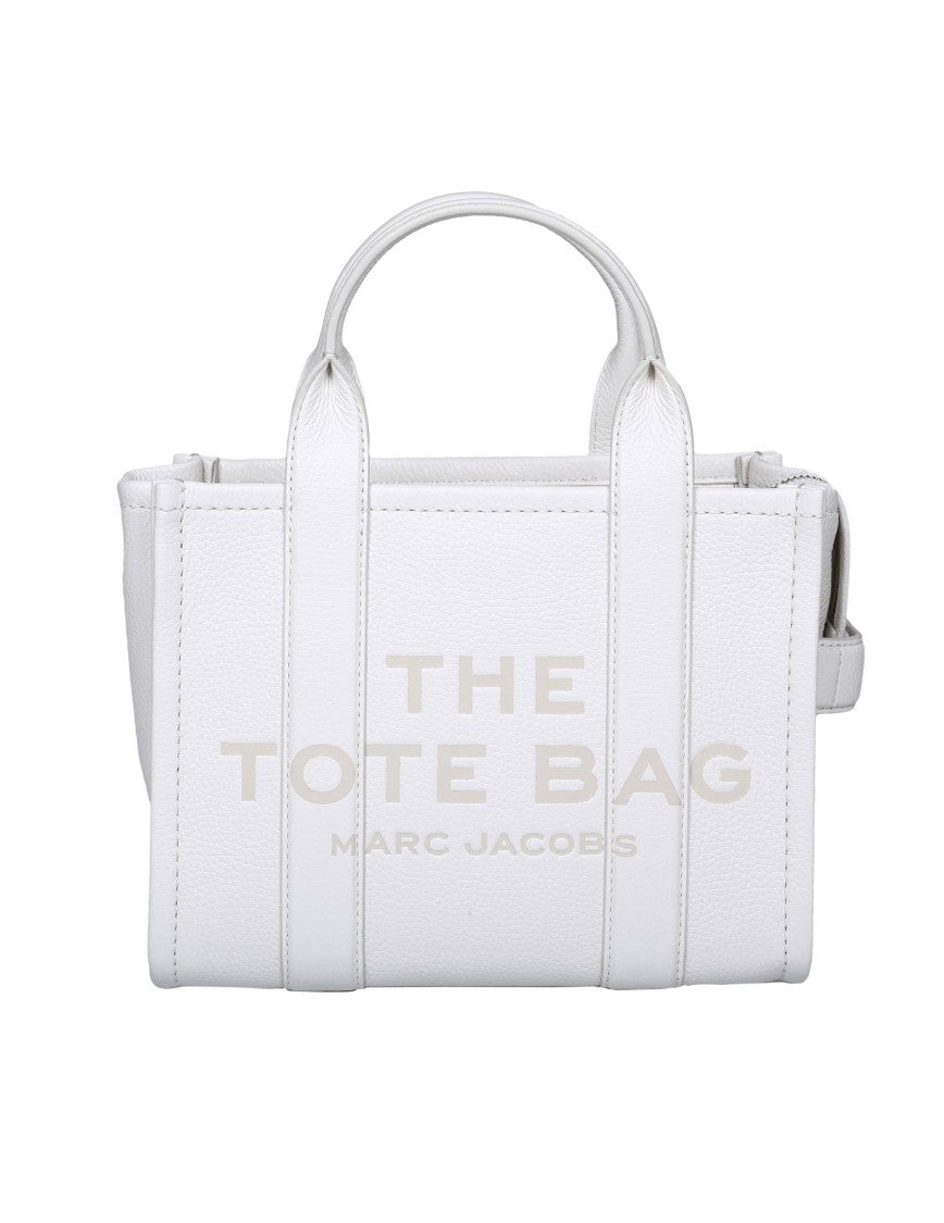 Marc Jacobs Compact White Leather Tote With Embossed Logo
