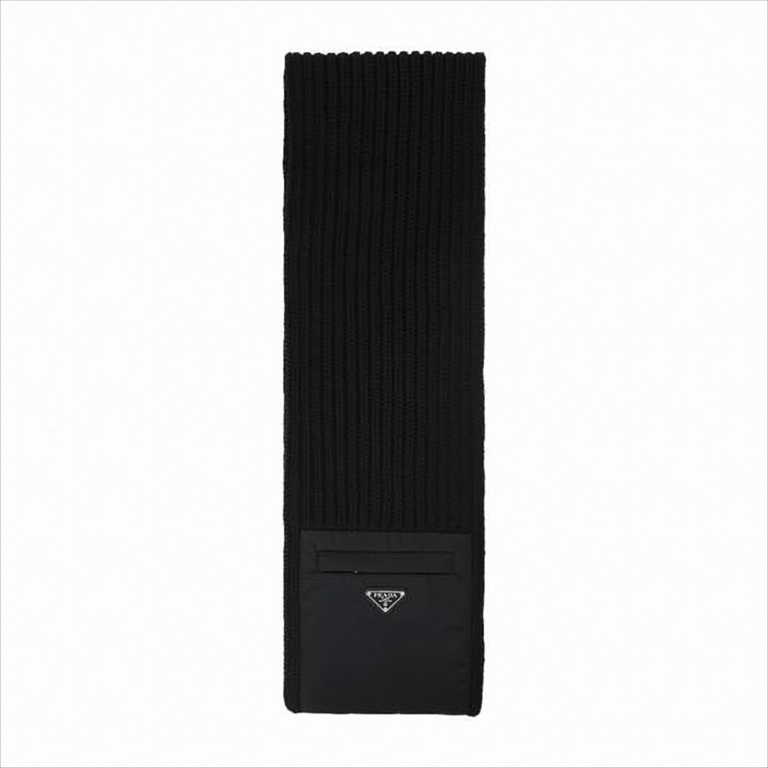 Prada Ribbed Knit Wool Scarf With Logo Embellishment