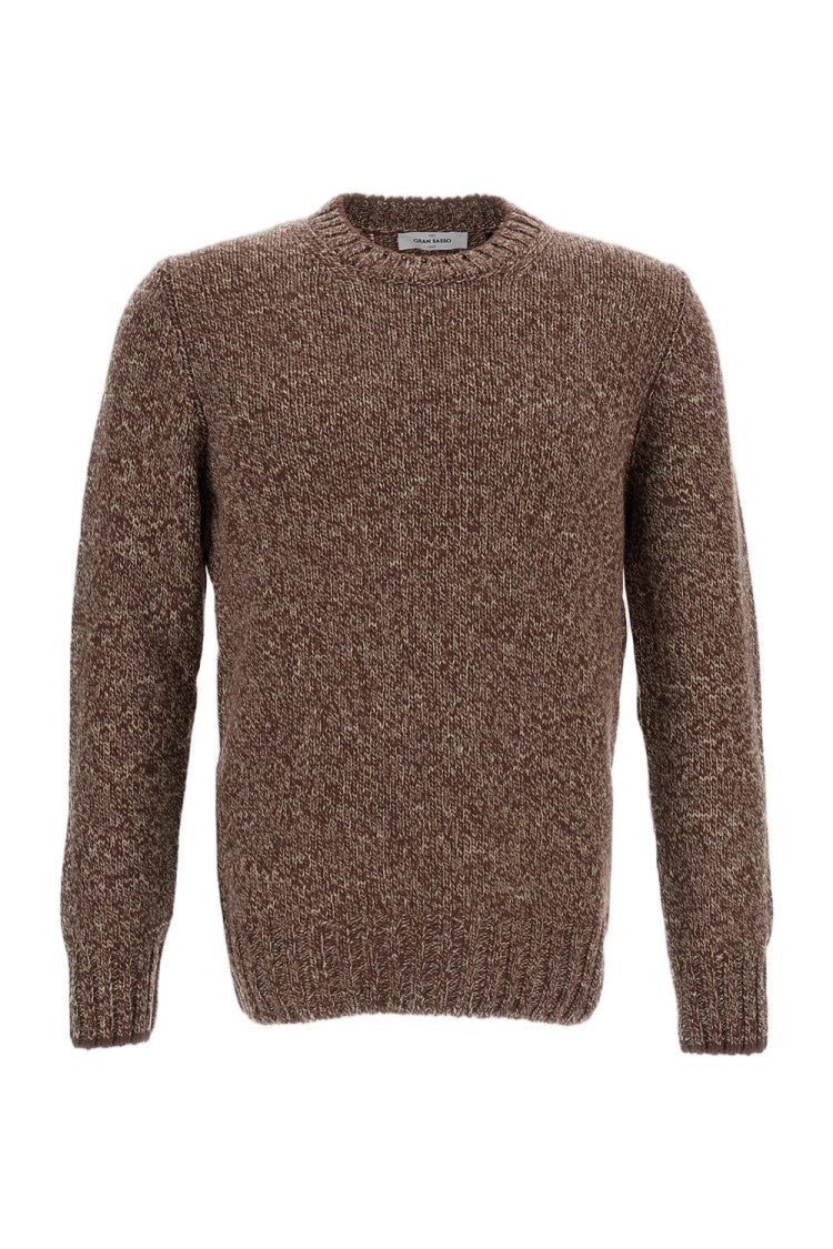 Gran Sasso Brown Herringbone Wool Crewneck Sweater