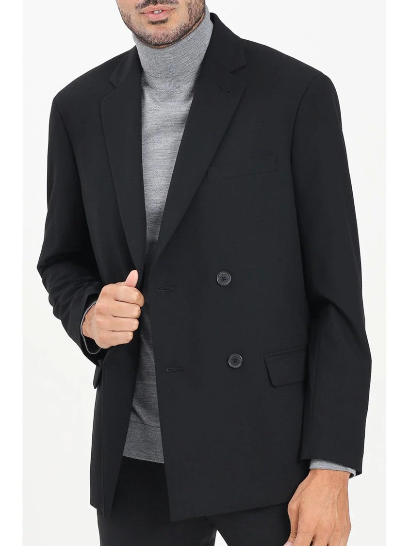 Armani Exchange Black Double-Breasted Wool-Blend Blazer