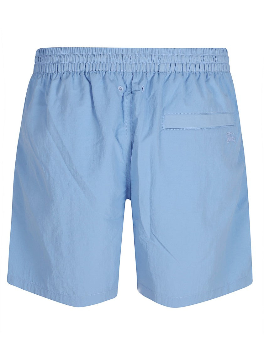 Burberry Light Blue Swim Shorts With Adjustable Waist And Equestrian Detail