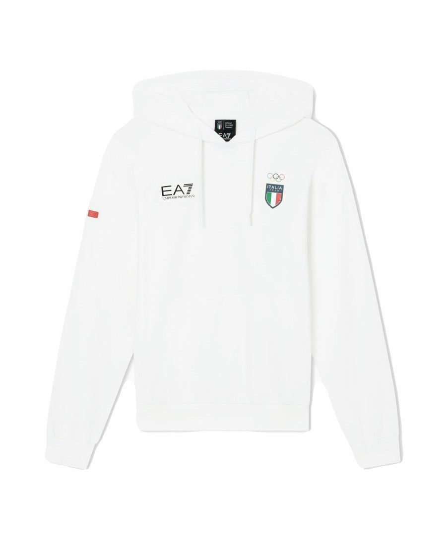 Ea7 Emporio Armani Milano-Cortina 2026 White Hoodie With Italia Detailing