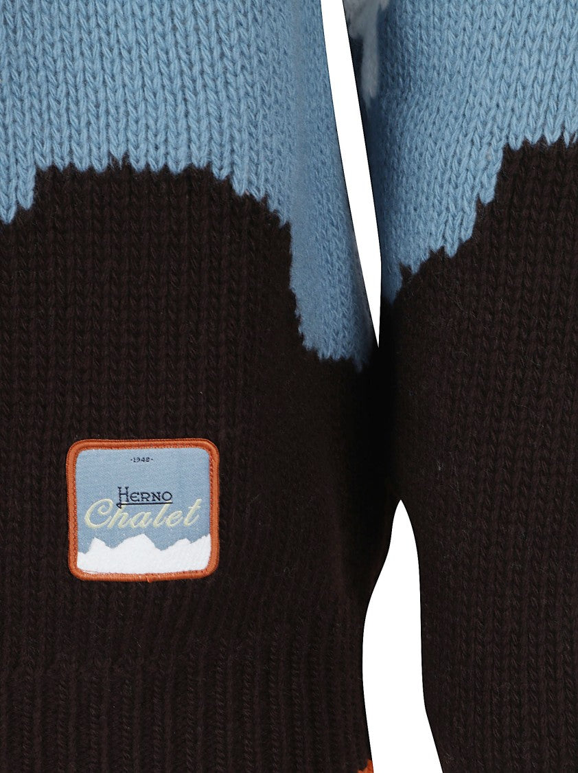 Herno Color-Blocked High Turtleneck Sweater With Abstract Patterns