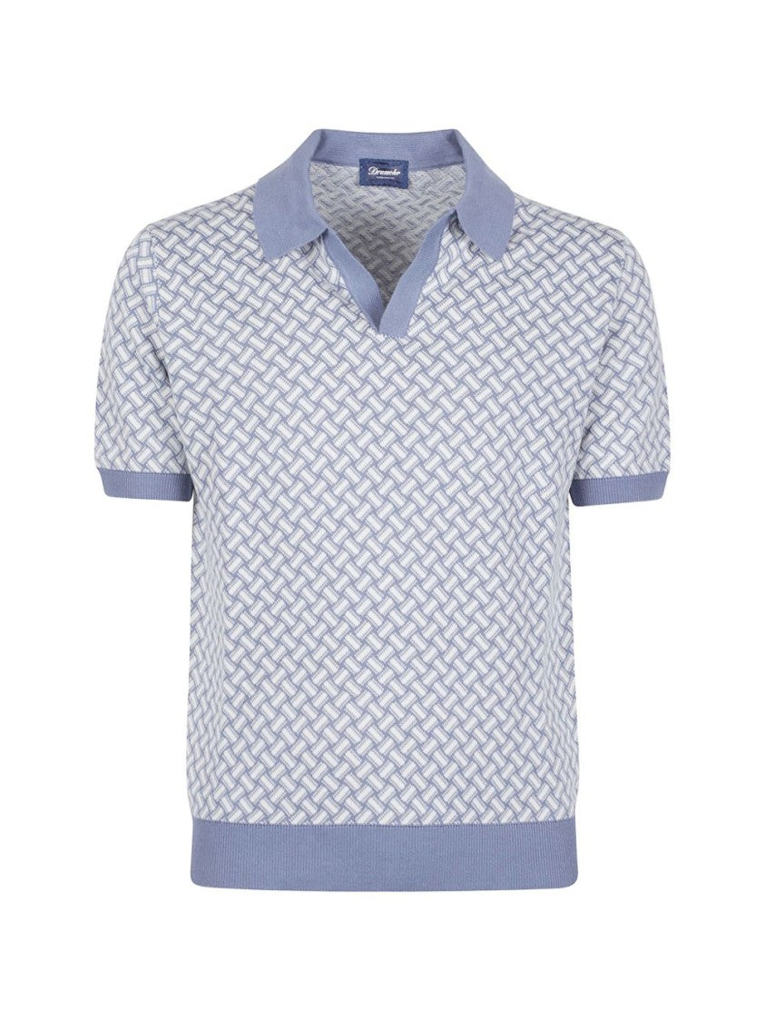 Drumohr Blue Textured Knit Polo Shirt