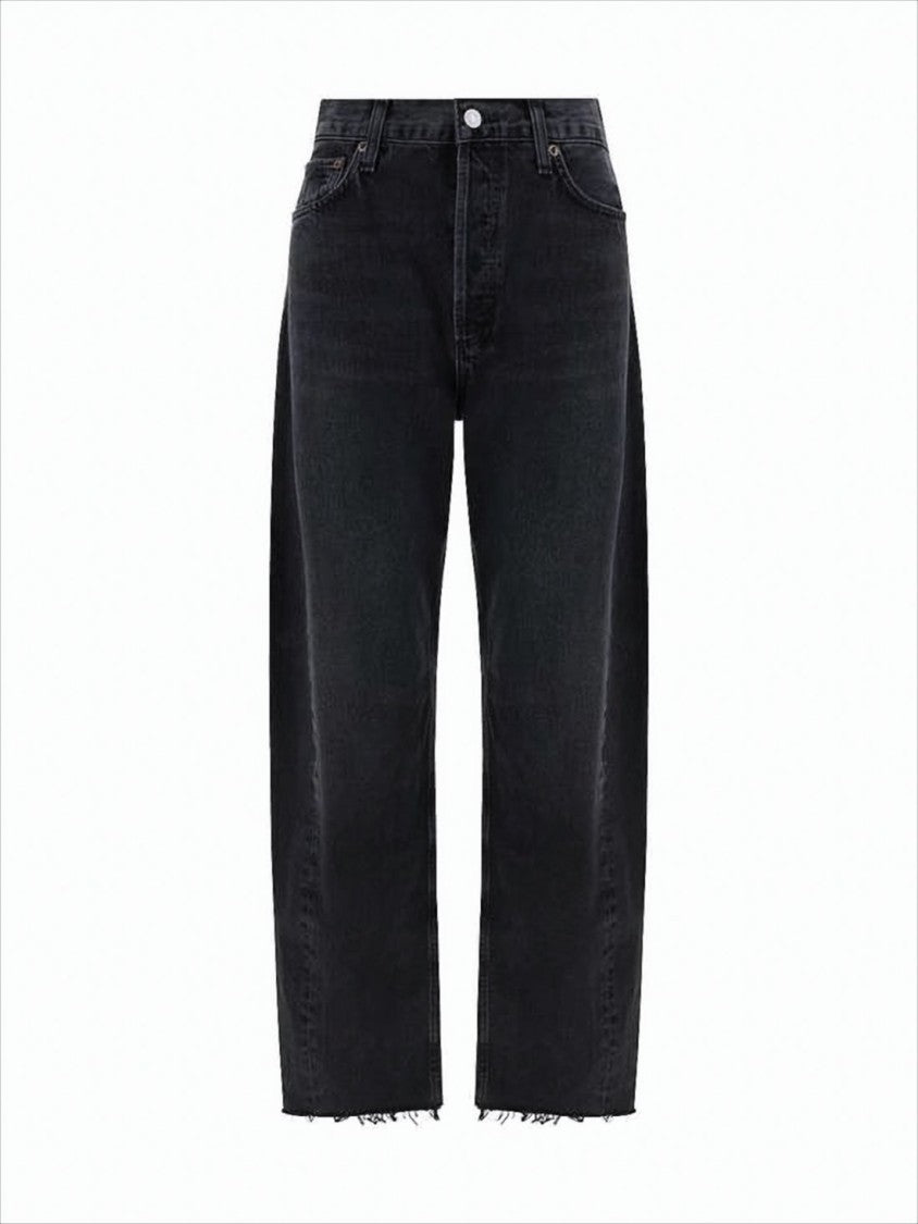 Agolde High-Waisted Straight-Leg Denim Pants With Raw Hems