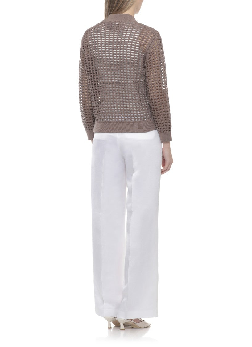 Peserico Brown Perforated Sequin Zip Cardigan