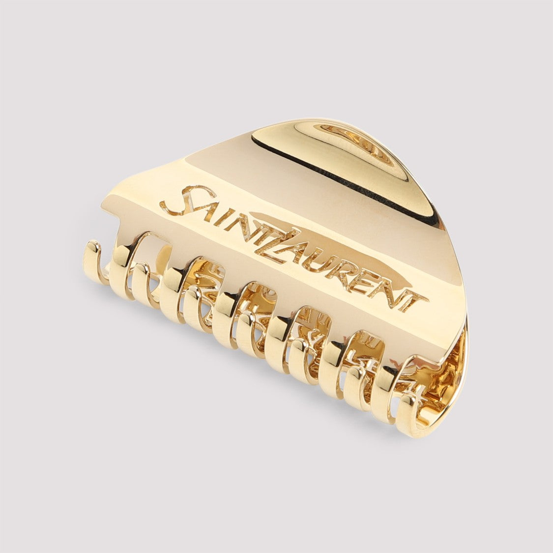 Saint Laurent Polished Brass Hair Clip With Curved Design