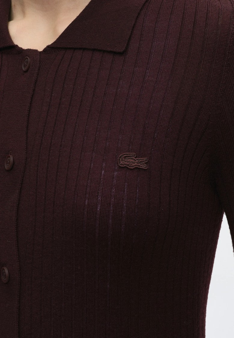 Lacoste Ribbed Knit Button-Down Midi Dress