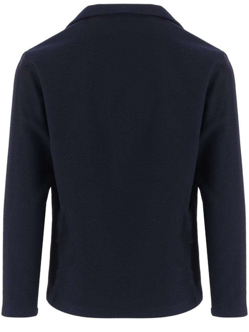 Hugo Boss Structured Navy Stretch Wool-Blend Jacket With Double-Breasted Closure
