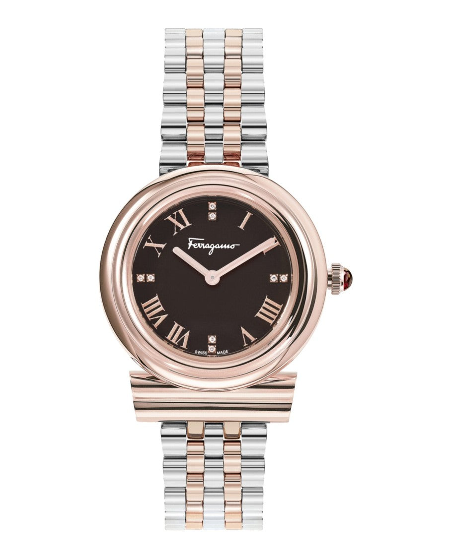 Ferragamo Gancini Diamond Watch With Two-Tone Case