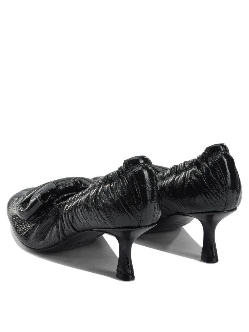 Acne Studios Glossy Black Heeled Shoes With Ruched Details