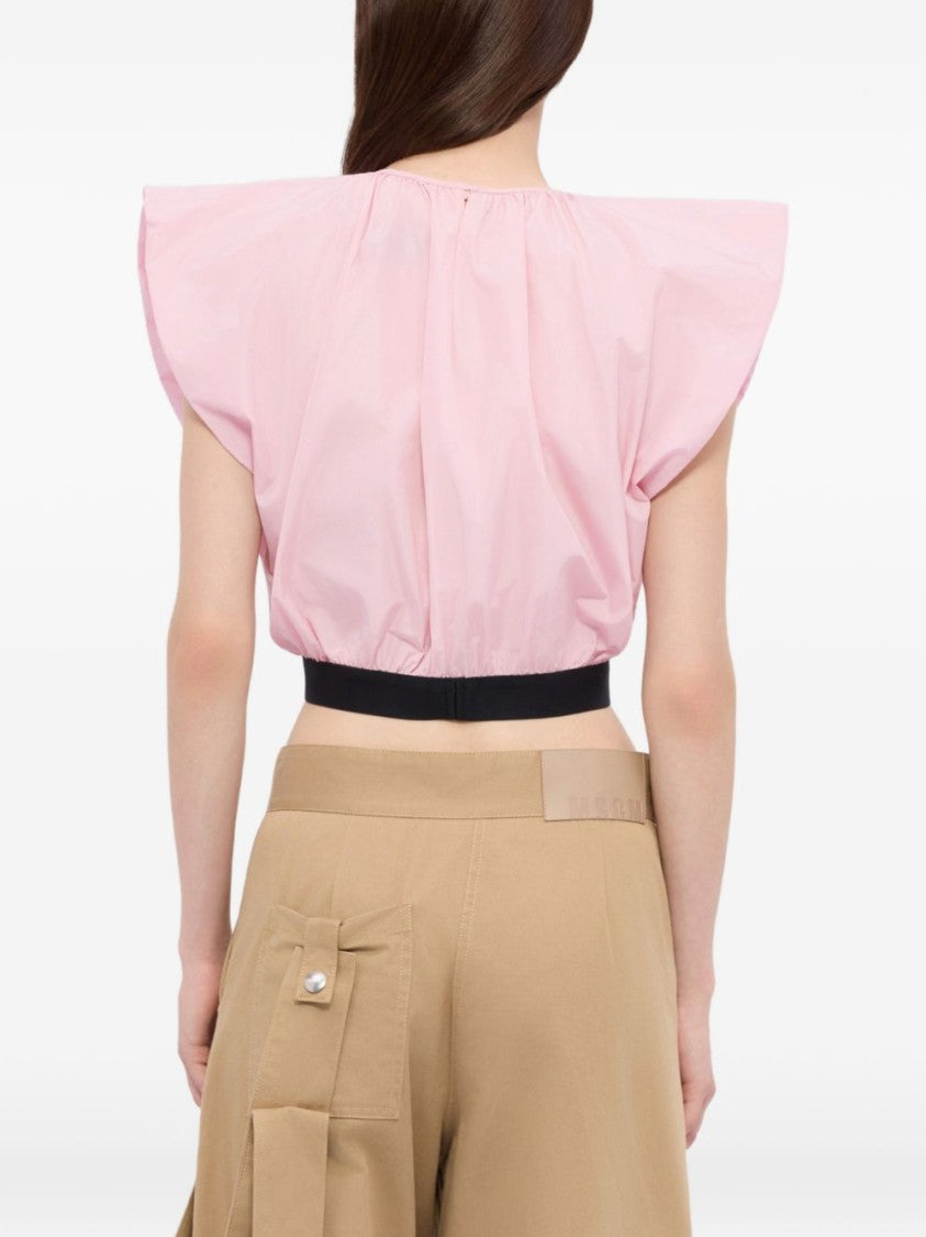 Msgm Cropped Pink Top With Wing-Like Sleeves