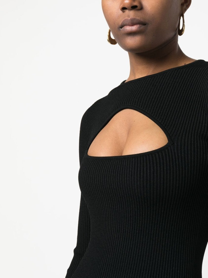 Dsquared2 Fitted Ribbed Black Viscose Mini Dress