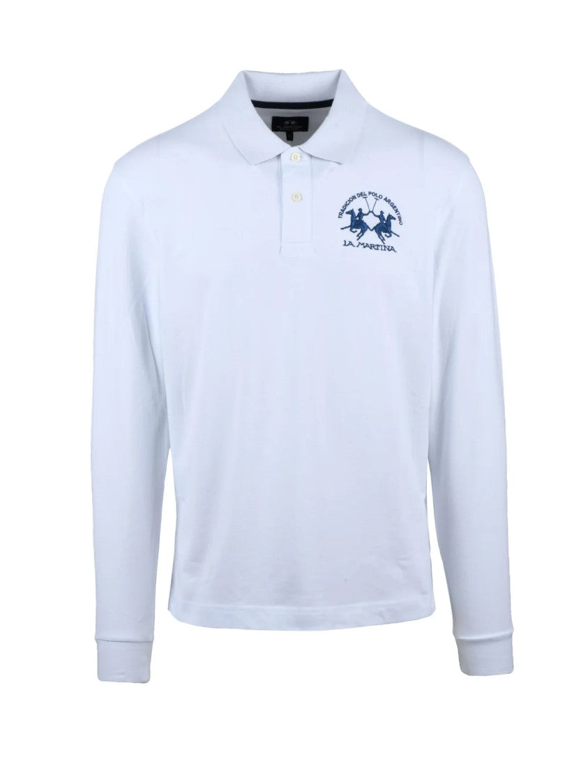La Martina White Fitted Long-Sleeve Polo Shirt