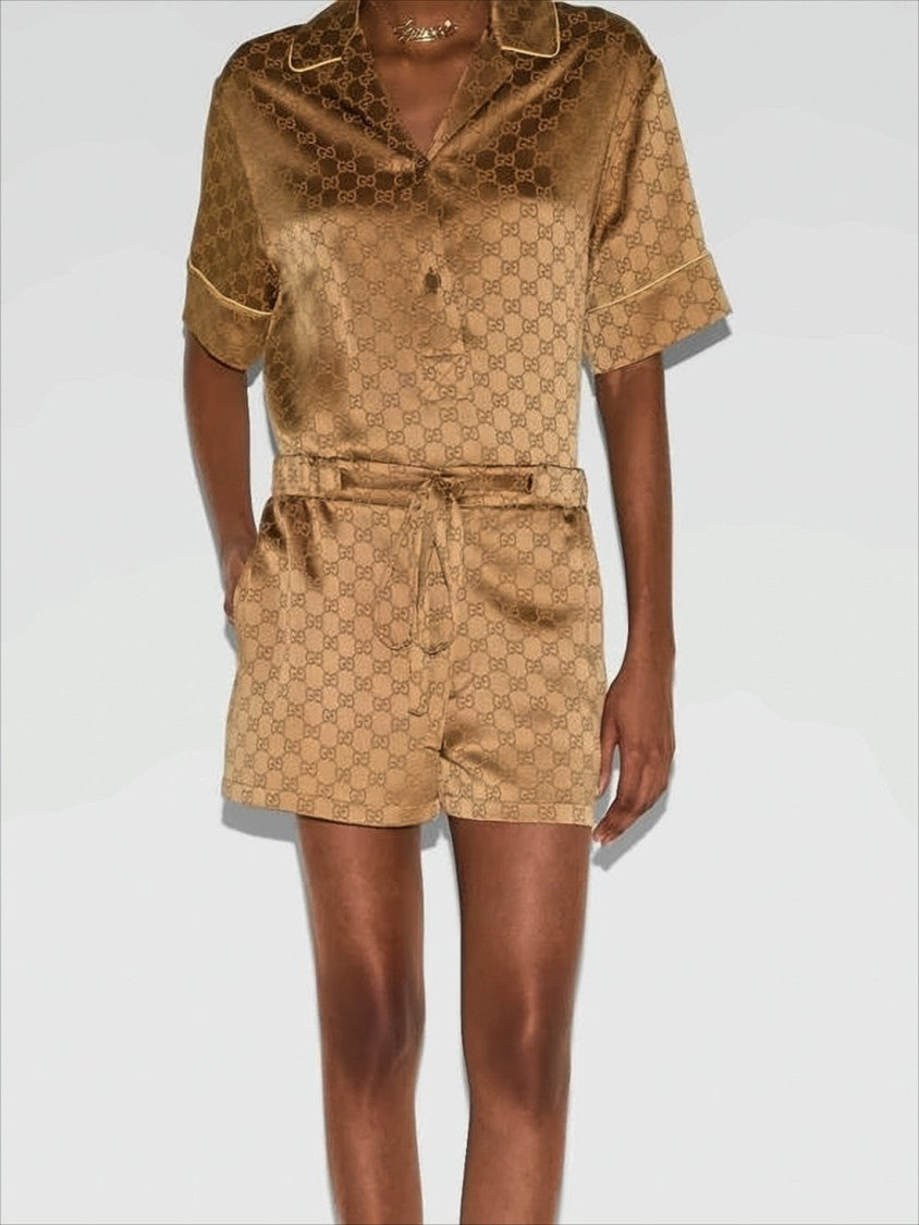 Gucci Brown Monogram Patterned Relaxed Fit Shorts