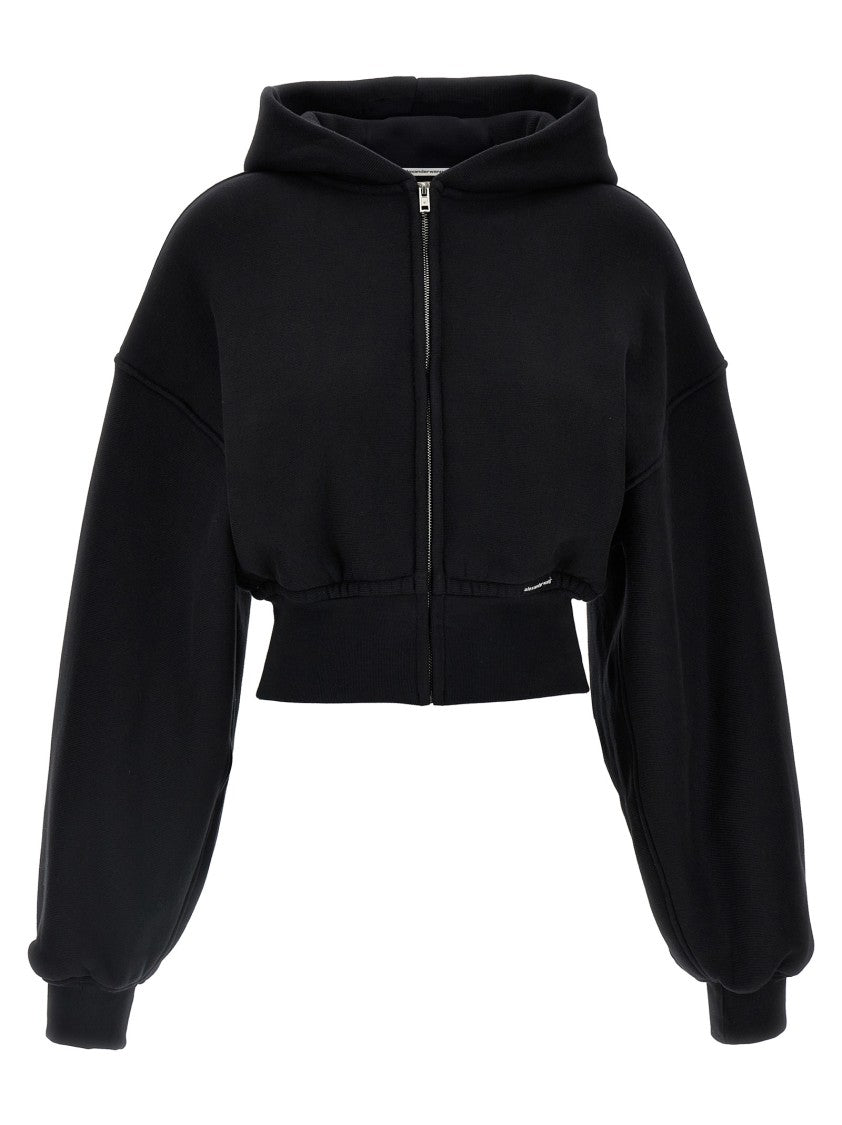 T By Alexander Wang Cropped Black Hoodie With Zip Closure