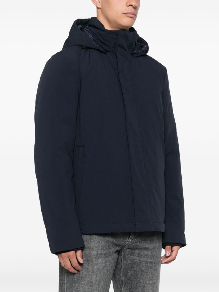 Woolrich Padded Navy Blue Jacket With Detachable Hood