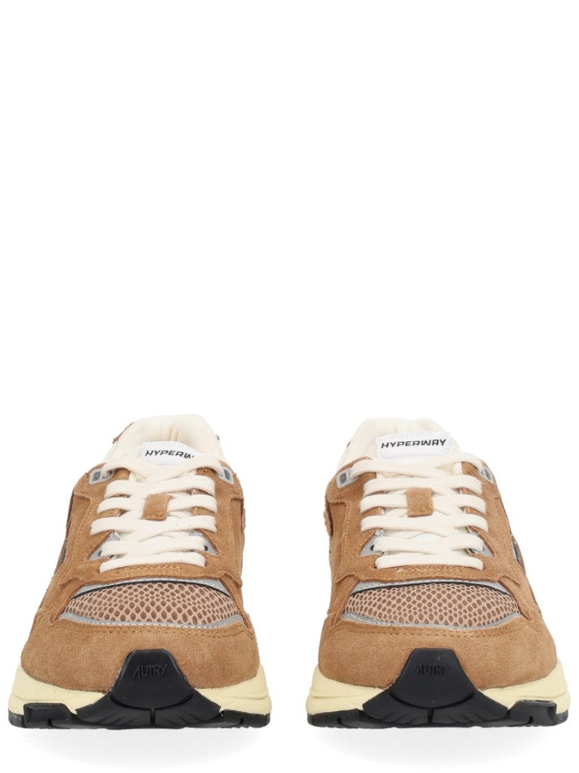 Autry Brown Hyperway Cow Leather Mesh Sneakers