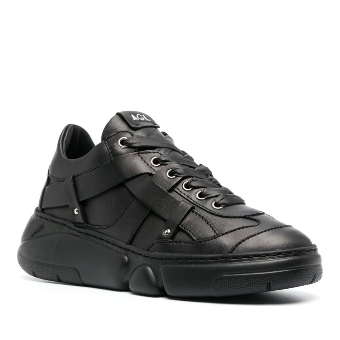Agl Black Ruth Leather Sculpted Sole Wedge Sneakers