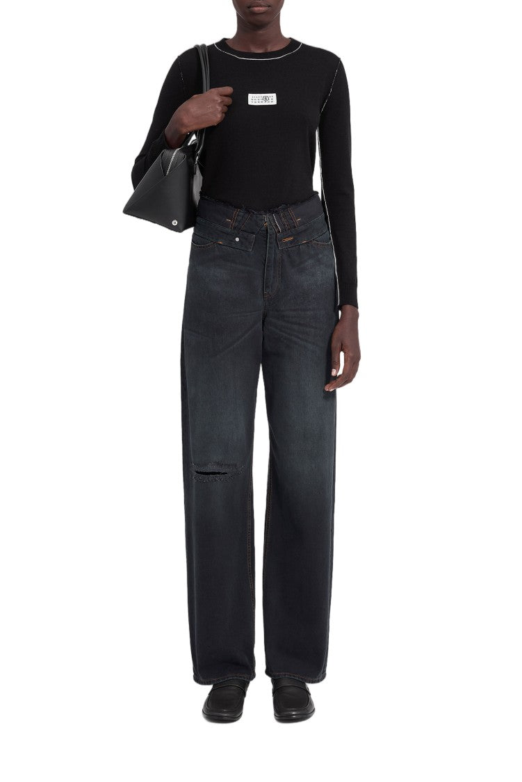 Mm6 By Maison Margiela Wide-Leg Trousers With Classic 5-Pocket Design And Subtle Distress