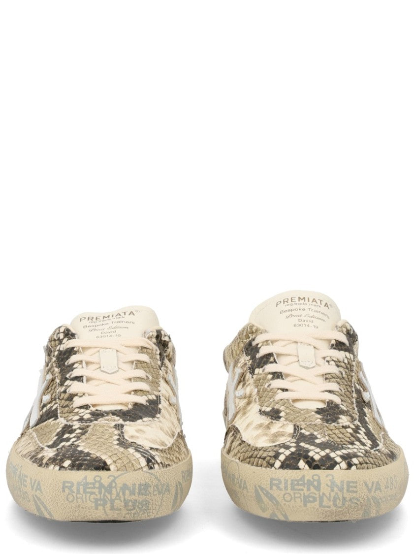 Premiata Davidd Beige Snakeskin Textured Sneakers