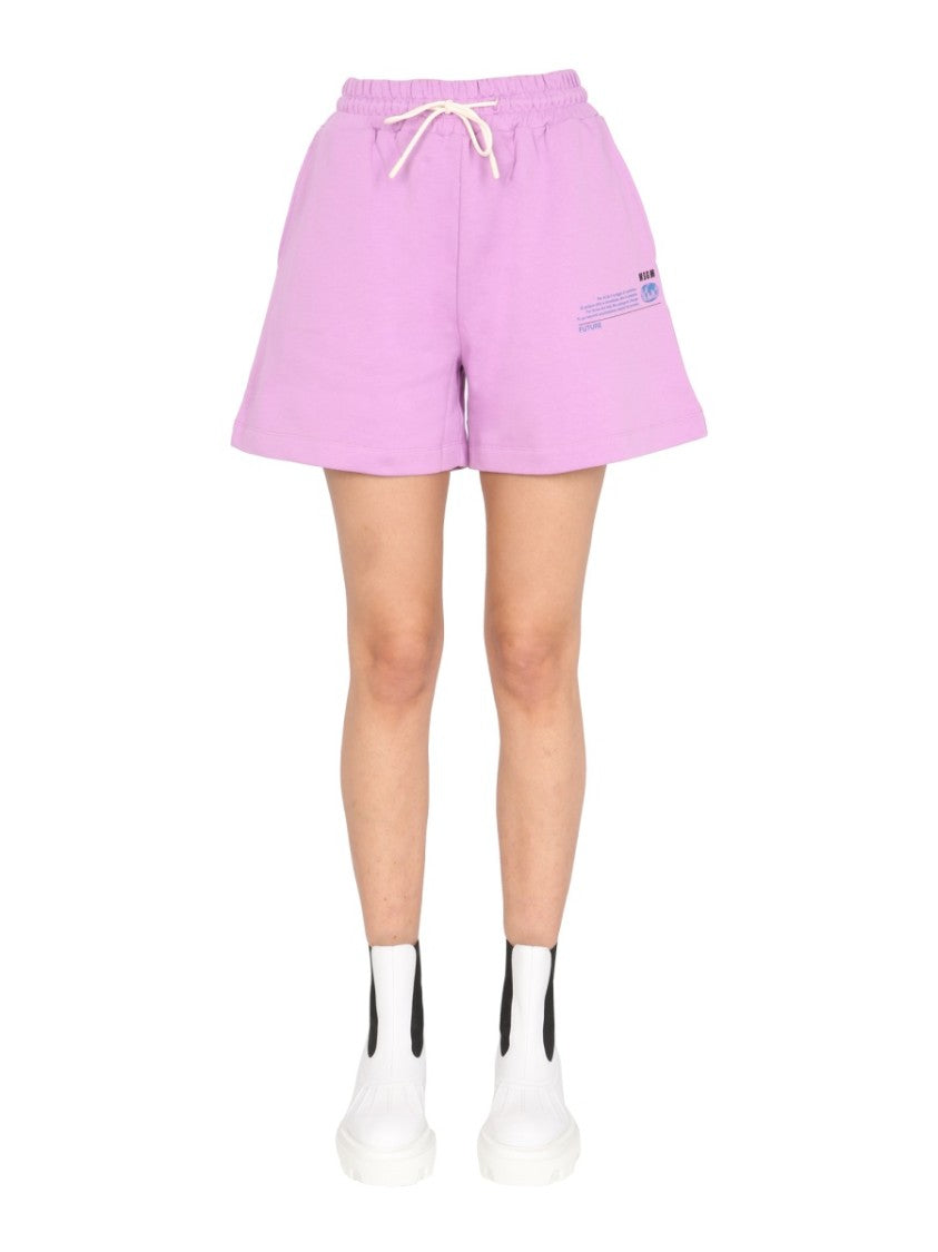 Msgm Relaxed Fit Cotton Shorts With Adjustable Waistband