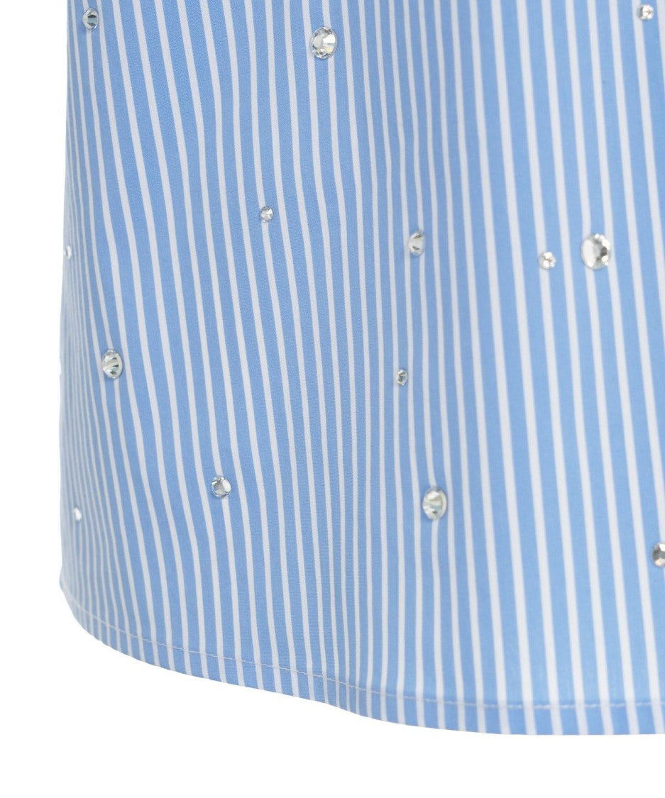 Liu Jo Blue Striped Shirt With Rhinestone Accents