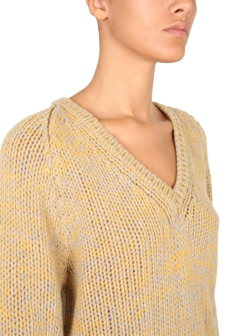 Aspesi V-Neck Knit Sweater In Virgin Wool