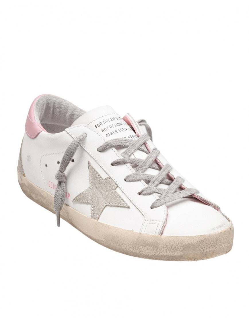 Golden Goose Super Star Sneakers In White And Pink Leather