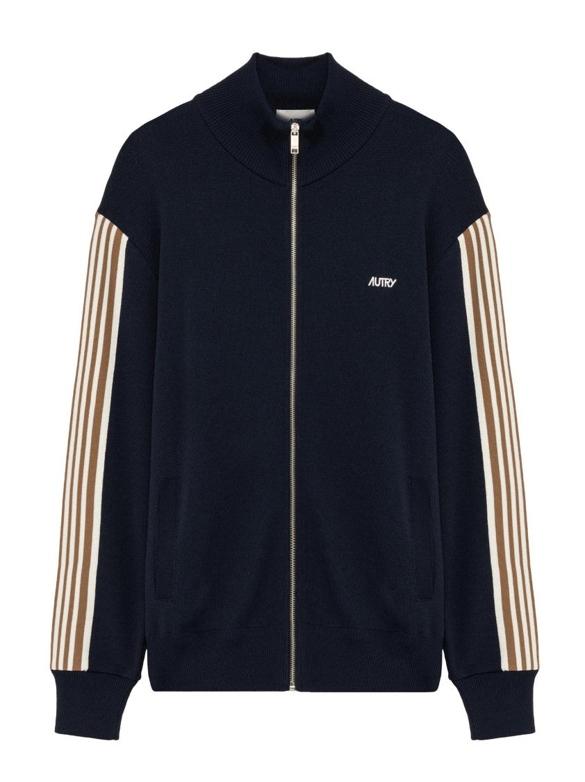Autry Zip-Up Sweatshirt In Navy Viscose Blend