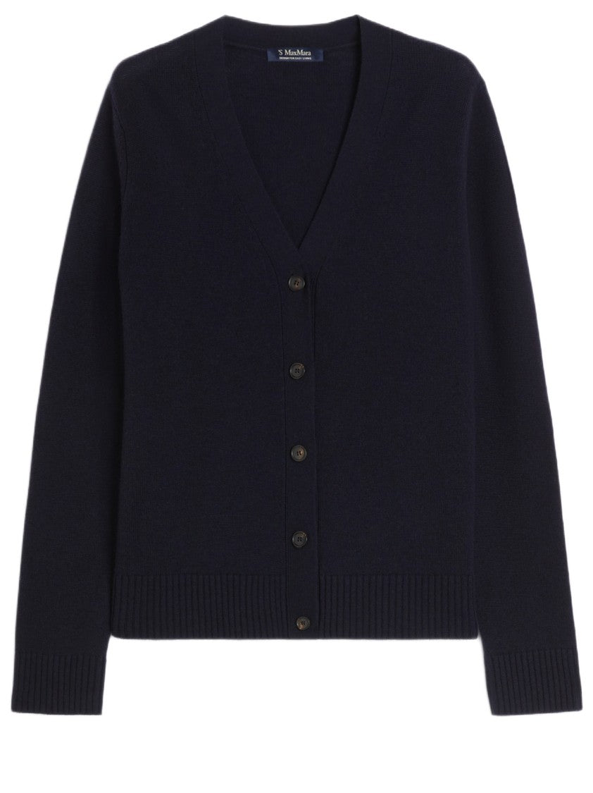 Max Mara Relaxed Fit V-Neck Wool Cardigan With Textured Accents