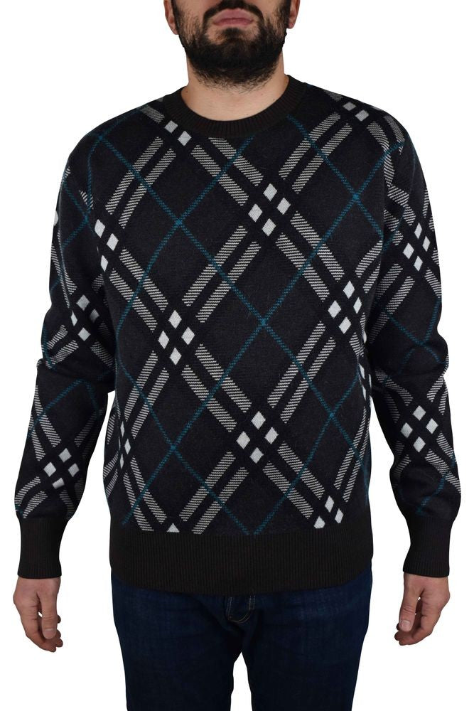 Burberry Brown And Black Wool Sweater With Check Pattern