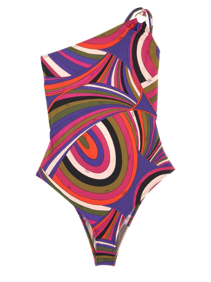 Pucci Iris Print One-Shoulder Swimsuit
